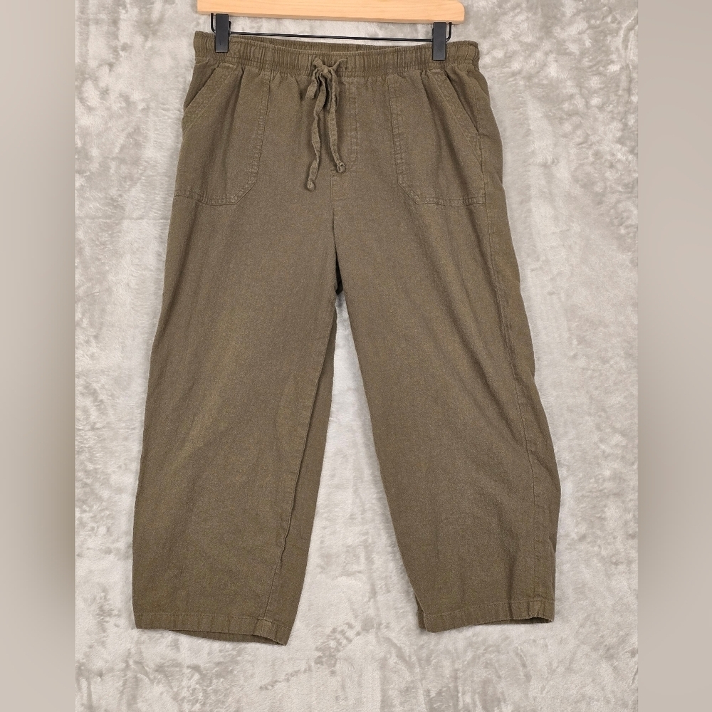 Basic Editions Brown Relaxed Wide Leg Cropped Pants with Pockets Size